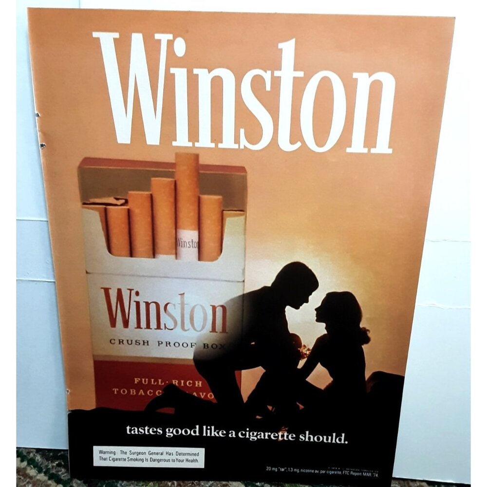Vintage 1974 Winston Cigarette Print Ad Tastes Good Like a Cigarette Should 70s